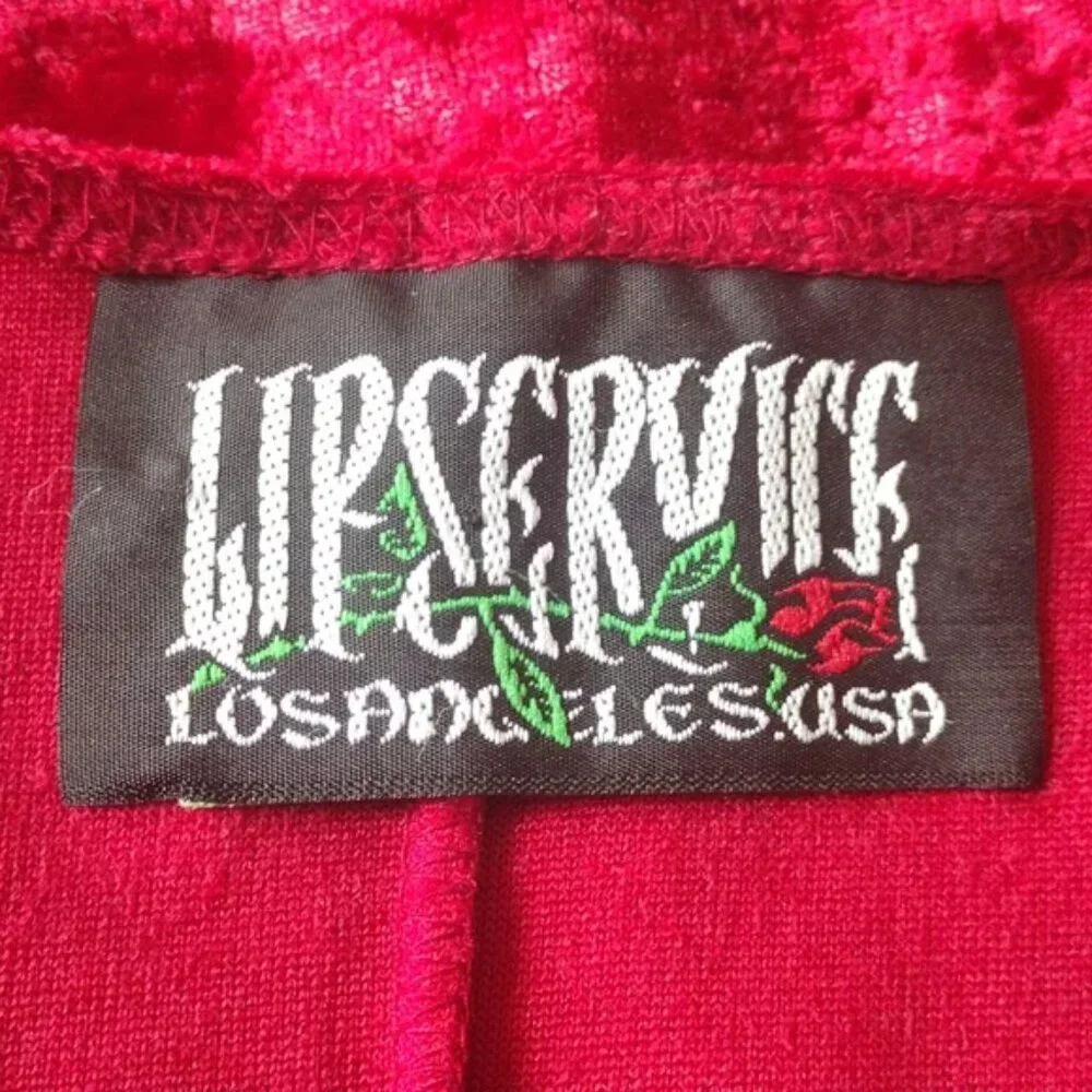 90s Lip Service Hi Low Red Velvet Laced Top with Bell Sleeves Small - Picture 13 of 14